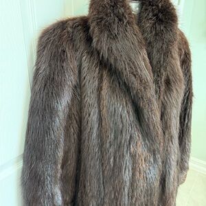 Adolfo Unisex Beaver coat W/ Mink sheared collar and cuffs full length fur coat